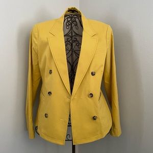 Mustard double breasted blazer with tortoise buttons